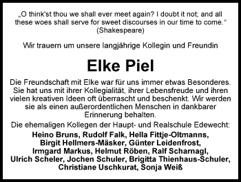 Traueranzeige von Elke Piel von Nordwest-Zeitung