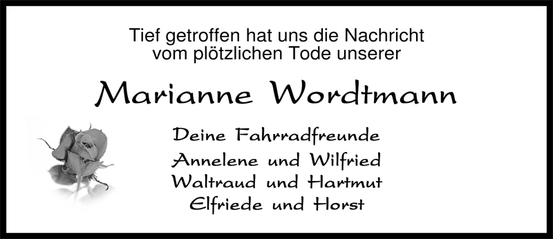  Traueranzeige für Marianne Wordtmann vom 18.08.2009 aus Nordwest-Zeitung