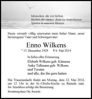 Traueranzeige von Enno Wilkens von Nordwest-Zeitung