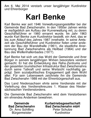 Traueranzeige von Karl Benke von Nordwest-Zeitung