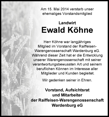 Traueranzeige von Ewald Köhne von Nordwest-Zeitung