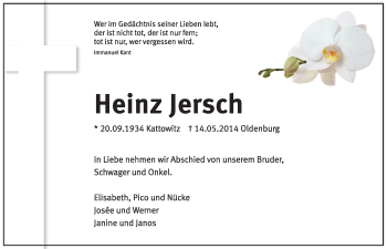 Traueranzeige von Gerlinde Jersch von Nordwest-Zeitung