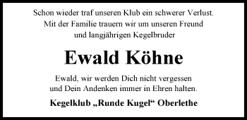 Traueranzeige von Ewald Köhne von Nordwest-Zeitung