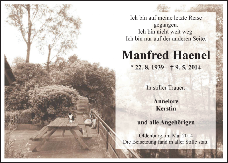  Traueranzeige für Manfred Haenel vom 24.05.2014 aus Nordwest-Zeitung
