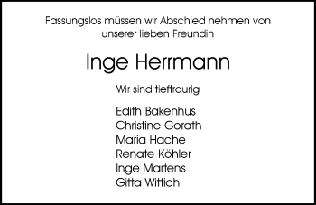 Traueranzeige von Inge Herrmann von Nordwest-Zeitung