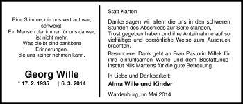 Traueranzeige von Georg Wille von Nordwest-Zeitung