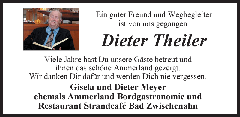  Traueranzeige für Dieter Theiler vom 02.06.2014 aus Nordwest-Zeitung