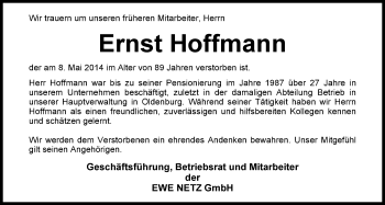 Traueranzeige von Ernst Hoffmann von Nordwest-Zeitung