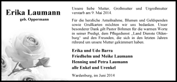 Traueranzeige von Erika Laumann von Nordwest-Zeitung