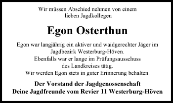 Traueranzeige von Egon Osterthun von Nordwest-Zeitung