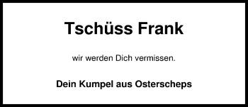 Traueranzeige von Frank von der Lage von Nordwest-Zeitung