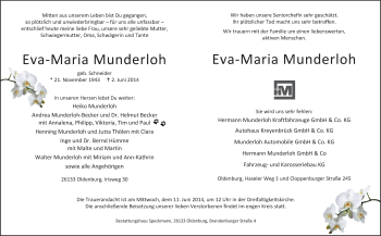 Traueranzeige von Eva-Maria Munderloh von Nordwest-Zeitung