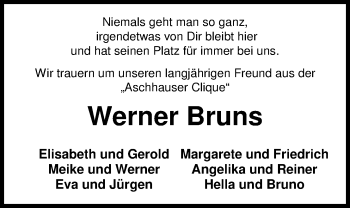 Traueranzeige von Werner Bruns von Nordwest-Zeitung