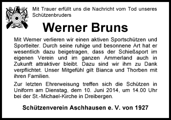 Traueranzeige von Werner Bruns von Nordwest-Zeitung