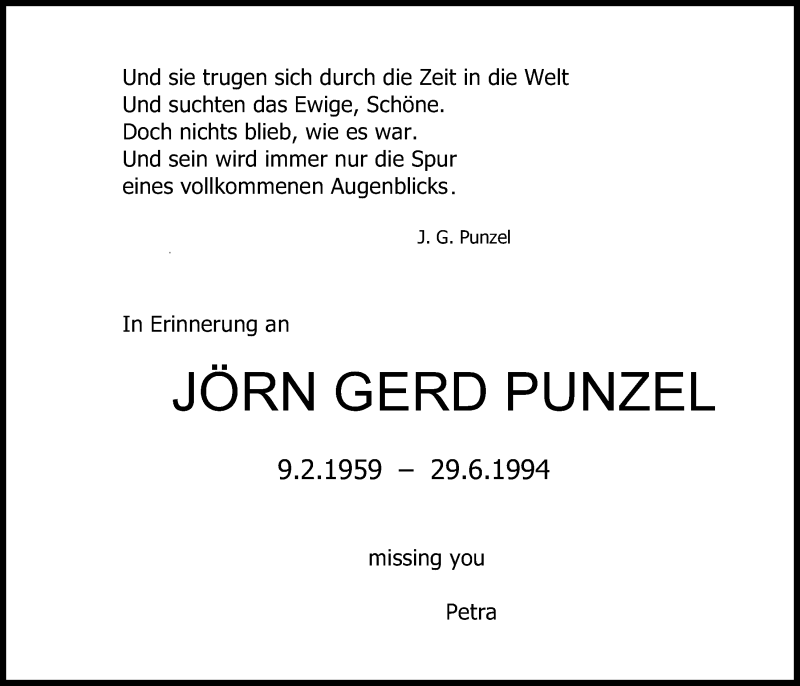  Traueranzeige für Jörn Gerd Punzel vom 28.06.2014 aus Nordwest-Zeitung