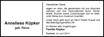 Traueranzeige von Anneliese Küpker von Nordwest-Zeitung