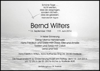 Traueranzeige von Bernd Wilters von Nordwest-Zeitung