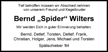Traueranzeige von Bernd Wilters von Nordwest-Zeitung