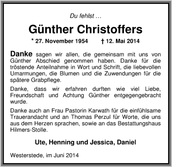 Traueranzeige von Günther Christoffers von Nordwest-Zeitung