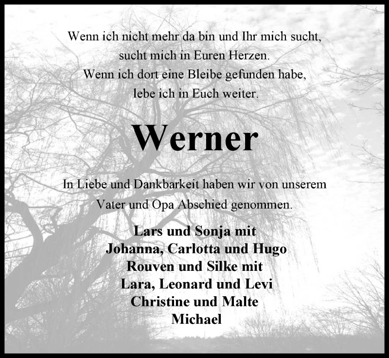  Traueranzeige für Werner Brandes vom 17.06.2014 aus Nordwest-Zeitung