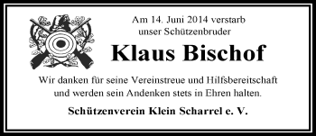 Traueranzeige von Klaus Bischof von Nordwest-Zeitung