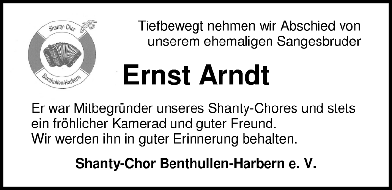  Traueranzeige für Ernst Arndt vom 17.06.2014 aus Nordwest-Zeitung
