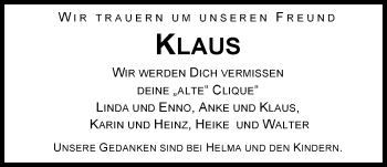 Traueranzeige von Klaus Bischof von Nordwest-Zeitung