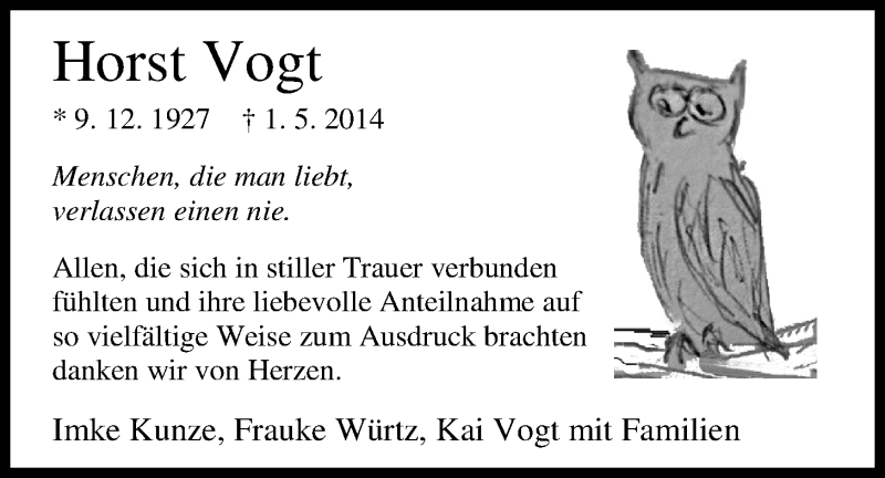  Traueranzeige für Horst Vogt vom 21.06.2014 aus Nordwest-Zeitung