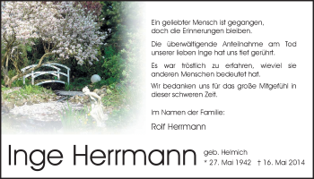 Traueranzeige von Inge Herrmann von Nordwest-Zeitung