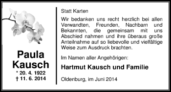Traueranzeige von Paula Helene Frederike Kausch von Nordwest-Zeitung