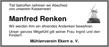 Traueranzeige von Manfred Renken von Nordwest-Zeitung