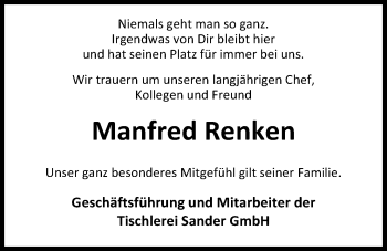 Traueranzeige von Manfred Renken von Nordwest-Zeitung