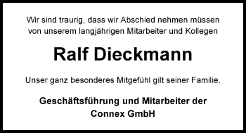 Traueranzeige von Ralf Dieckmann von Nordwest-Zeitung