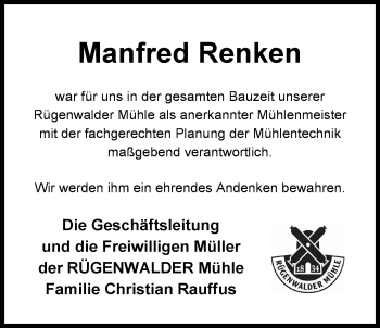 Traueranzeige von Manfred Renken von Nordwest-Zeitung