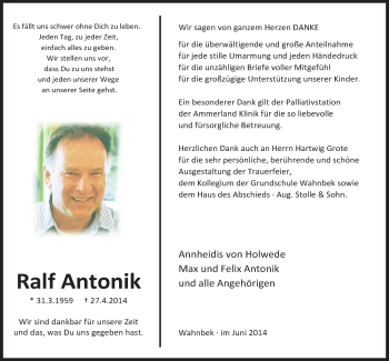 Traueranzeige von Ralf Antonik von Nordwest-Zeitung