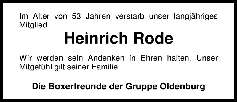  Traueranzeige für Hinnerk Rode vom 27.06.2014 aus Nordwest-Zeitung