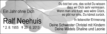 Traueranzeige von Ralf Neehuis von Nordwest-Zeitung