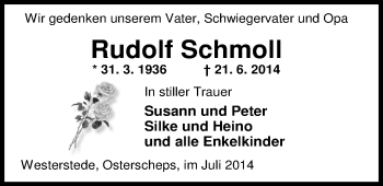 Traueranzeige von Rudolf Schmoll von Nordwest-Zeitung