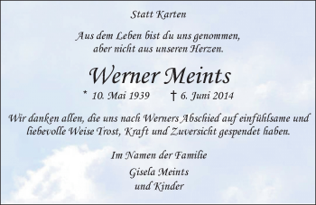 Traueranzeige von Werner Meints von Nordwest-Zeitung