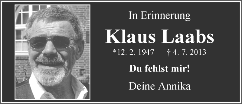  Traueranzeige für Klaus Laabs vom 04.07.2014 aus Nordwest-Zeitung