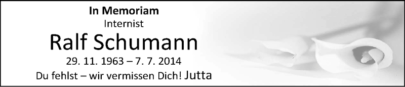  Traueranzeige für Ralf Schumann vom 07.07.2014 aus Nordwest-Zeitung