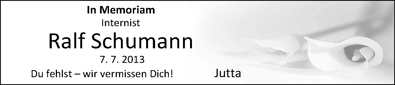  Traueranzeige für Ralf Schumann vom 09.07.2014 aus Nordwest-Zeitung
