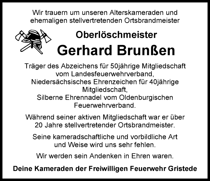  Traueranzeige für Gerhard Theodor Brunßen vom 09.07.2014 aus Nordwest-Zeitung