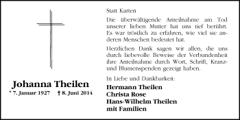 Traueranzeige von Johanna Theilen von Nordwest-Zeitung
