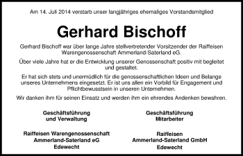 Traueranzeige von Gerhard Bischoff von Nordwest-Zeitung