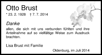 Traueranzeige von Otto Brust von Nordwest-Zeitung
