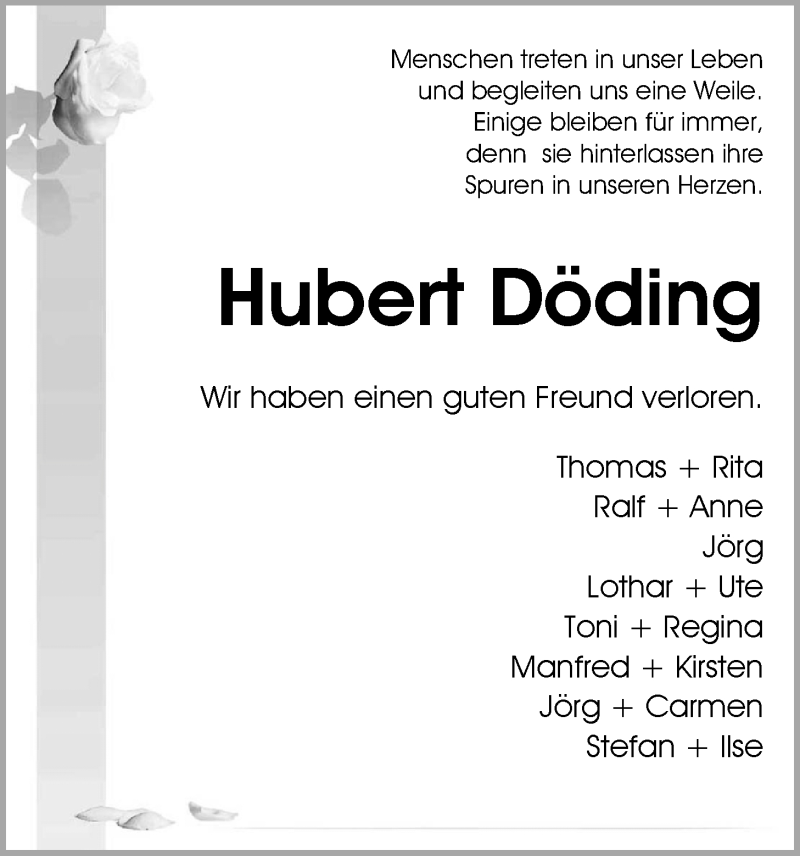  Traueranzeige für Hubert Döding vom 30.07.2014 aus Nordwest Zeitung