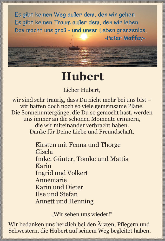  Traueranzeige für Hubert Döding vom 30.07.2014 aus Nordwest Zeitung