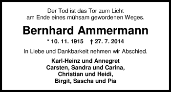 Traueranzeige von Bernhard Ammermann von Nordwest-Zeitung