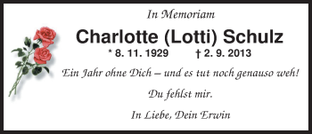 Traueranzeige von Charlotte Schulz von Nordwest-Zeitung